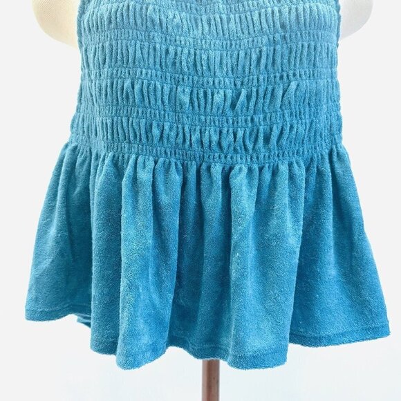 NWT SO Juniors Pullover Shirred Turquoise Terry Cloth Smocked Peplum Tank Sz XXL - Picture 3 of 11